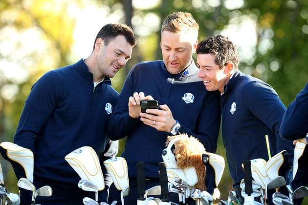 GOLF - Ryder Cup 2016 CHASKA,MINNESOTA,USA,27.SEP.16 - GOLF - Ryder Cup, Hazeltine National Golf Club. Image shows Martin Kaymer (GER), vice-captain Ian Poulter (ENG) and Rory Mcilroy (IRL). GEPAxpictures xDanielxGoetzhaber