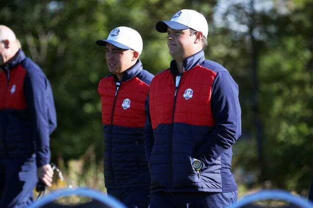 GOLF - Ryder Cup 2016 CHASKA,MINNESOTA,USA,27.SEP.16 - GOLF - Ryder Cup, Hazeltine National Golf Club. Image shows Rickie Fowler and Patrick Reed (USA). GEPAxpictures xDanielxGoetzhaber