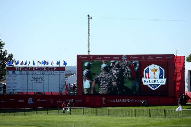 GOLF - Ryder Cup 2016 CHASKA,MINNESOTA,USA,27.SEP.16 - GOLF - Ryder Cup, Hazeltine National Golf Club. Image shows a scoreboard. GEPAxpictures xDanielxGoetzhaber