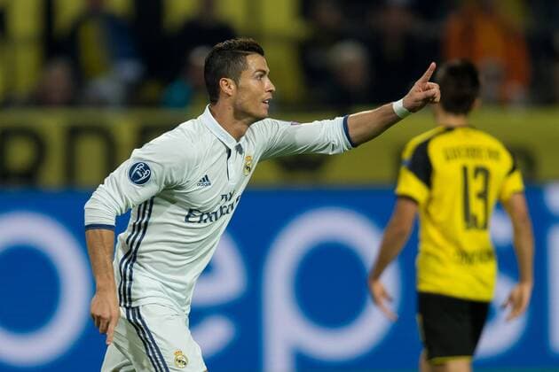 Dortmund, Germany 27.09.2016, UEFA Champions League - 2016 17 Season, Group F - Matchday 2, BV Borussia Dortmund - Real Madrid, Cristiano Ronaldo (Real Madrid) jubelt nach seinem treffer zum 0:1 ( DeFodi001