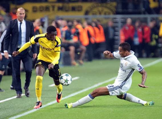 27.09.2016, xovx, Fussball UEFA Champions League, Borussia Dortmund - Real Madrid, emspor emonline, v.l. Ousmane Dembele (Borussia Dortmund), Danilo (Real Madrid), Aktion. Dortmund