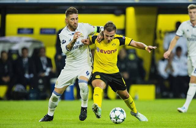 Dortmund, 27.09.2016, Signal-Iduna-Park Mario Götze (BvB), Sergio Ramos (Real) Borussia Dortmund - Real Madrid