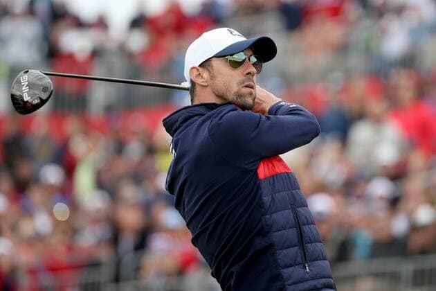 Golf, Prominente beim Ryder Cup 2016 in Chaska in Aktion GOLF - Ryder Cup 2016 CHASKA,MINNESOTA,USA,27.SEP.16 - GOLF - Ryder Cup, Hazeltine National Golf Club. Image shows Michael Phelps (USA). GEPAxpictures xDanielxGoetzhaber