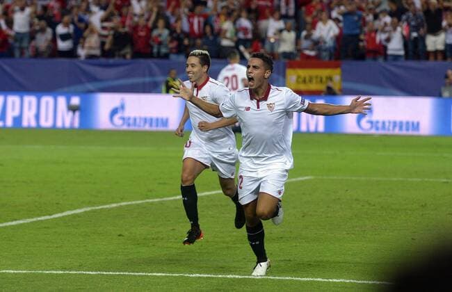 Fußball, CL, FC Sevilla - Olympique Lyon Champions League JORNADA 2, Sevilla FC- OLYMPIQUE DE LYON, ESTADIO RAMON SANCHEZ PIZJUAN. BEN YEDDER, NASRI  xJUANxGUERRAx xPARTIDOx