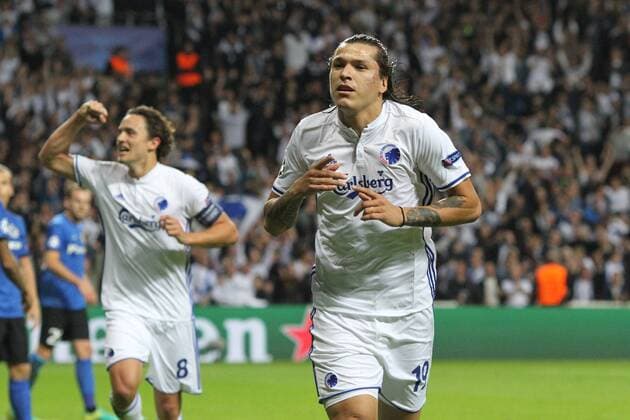 Fussball, Champions League, FC Kopenhagen vs. FC Brügge: Federico Santander of Copenhagen. Champions League , FC Copenhagen - FC Brugge 
