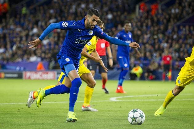 27.09.2016. King Power Stadium, Leicester, England. UEFA Champions League Football. Leicester City versus FC Porto. Riyad Mahrez of Leicester City shapes to shoot. xGrahamxWilsonx  ActionPlus11793905
