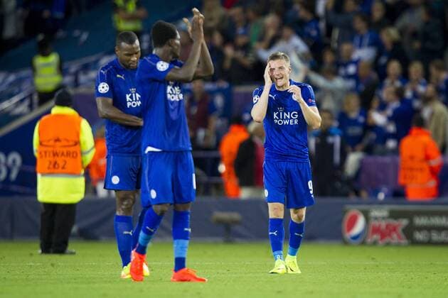 27.09.2016. King Power Stadium, Leicester, England. UEFA Champions League Football. Leicester City versus FC Porto. Jamie Vardy of Leicester City celebrates after the final whistle. xGrahamxWilsonx  ActionPlus11793923