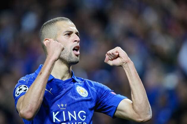 Islam Slimani (Leicester), SEPTEMBER 27, 2016 - Football Soccer : Islam Slimani of Leicester City celebrates as he scores a goal to make it 1-0 during the UEFA Champions League Group Stage match between Leicester City and FC Porto at King Power Stadium in Leicester, England. Noxthirdxpartyxsales  (mdga012009)