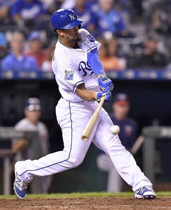 September 27, 2016 - Kansas City, MO, USA - The Kansas City Royals Cheslor Cuthbert connects on a single in the eighth inning against the Minnesota Twins on Tuesday, Sept. 27, 2016, Kauffman Stadium in Kansas City, Mo. Minnesota at Kansas City - ZUMAm67_