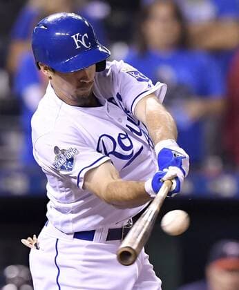 September 27, 2016 - Kansas City, MO, USA - The Kansas City Royals Billy Burns connects on the game winning sacrifice fly to score Raul Mondesi for a 4-3 win in the 11th inning against the Minnesota Twins on Tuesday, Sept. 27, 2016, Kauffman Stadium in Kansas City, Mo. Minnesota at Kansas City - ZUMAm67_
