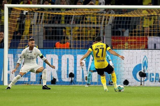 xuhjb, Dortmund, Signal Iduna Park, 27.09.16, Champions Leaque - 2. Spieltag - Borussia Dortmund - Real Madrid Bild: Gonzalo Castro (Dortmund) frei vor Keylor Navas (Madrid) Dortmund