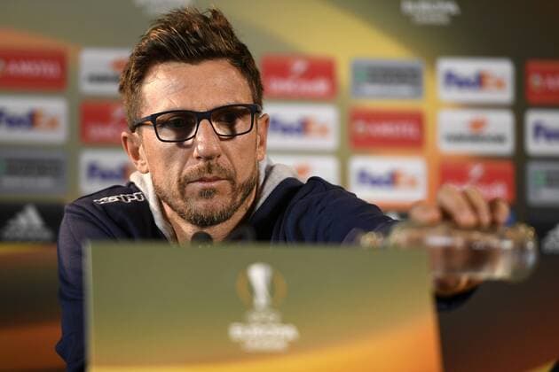 Sassuolo s head coach Italian Eusebio Di Francesco pictured during a press conference PK Pressekonferenz of Italian soccer club US Sassuolo Calcio in Genk, Wednesday 28 September 2016. Tomorrow Sassuolo is playing the second game in the group stage of the Europa League competition against Belgian team KRC Genk. YORICKxJANSENS  x04942835x
