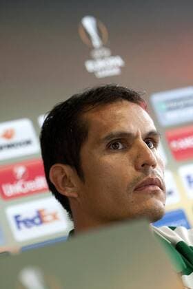 Panathinaikos Argentinian midfielder Cristian Daniel Ledesma delivers a presser prior to the UEFA EURO EM Europameisterschaft Fussball second journey match against Celta de Vigo, at Balaidos Stadium in Vigo, Galicia, Spain, 28 September 2016. PANATHINAIKOS PRESSER !ACHTUNG: NUR REDAKTIONELLE NUTZUNG!  VIG001 20160928-636106879257152236