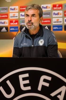 Konyaspor s head coach Aykut Kocaman pictured during a press conference PK Pressekonferenz of Turkish club Atiker Konyaspor, Wednesday 28 September 2016, in Gent. Tomorrow Gent is playing Turkish club Atiker Konyaspor in the second match of the group stage of the Europa League competition. KURTxDESPLENTER  x04943067x