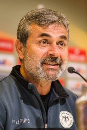 Konyaspor s head coach Aykut Kocaman pictured during a press conference PK Pressekonferenz of Turkish club Atiker Konyaspor, Wednesday 28 September 2016, in Gent. Tomorrow Gent is playing Turkish club Atiker Konyaspor in the second match of the group stage of the Europa League competition. KURTxDESPLENTER  x04943056x