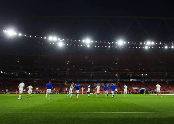 28.09.2016. Emirates Stadium, London, England. UEFA Champions League Football. Arsenal versus FC Basel. Basel players make their way onto the pitch for warm up xMarkxKertonx  ActionPlus11794116