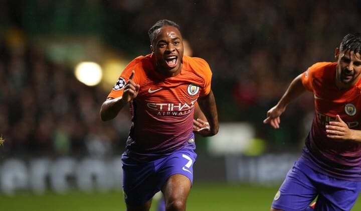 Football - 2016 2017 Champions League - Group C: Celtic vs Manchester City at Celtic Park Raheem Sterling of Manchester City celebrates scoring. COLORSPORT LYNNE CAMERON 