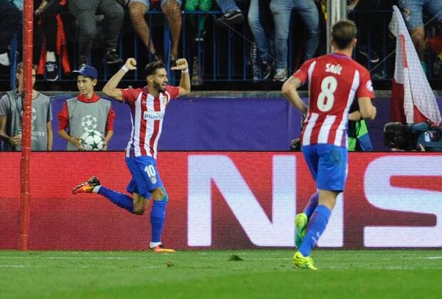 Atletico de Madrid Midfielder, Yannick Ferreira Carrasco, number 10 celebrates after scoring a goal (1,0). Round Matchday 2 of the CHAMPIONS league, soccer match between Atletico de Madrid - Bayern de Munich at the Vicente Calderon estadium, Madrid - Spain by September 28, 2016. PHOTO: Gregorio Lopez.  xGregorioxLopezx x SOCCERxSPAINx