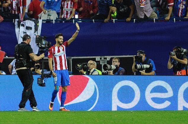 Atletico de Madrid Midfielder, Yannick Ferreira Carrasco, number 10 celebrates after scoring a goal (1,0). Round Matchday 2 of the CHAMPIONS league, soccer match between Atletico de Madrid - Bayern de Munich at the Vicente Calderon estadium, Madrid - Spain by September 28, 2016. PHOTO: Gregorio Lopez.  xGregorioxLopezx x SOCCERxSPAINx