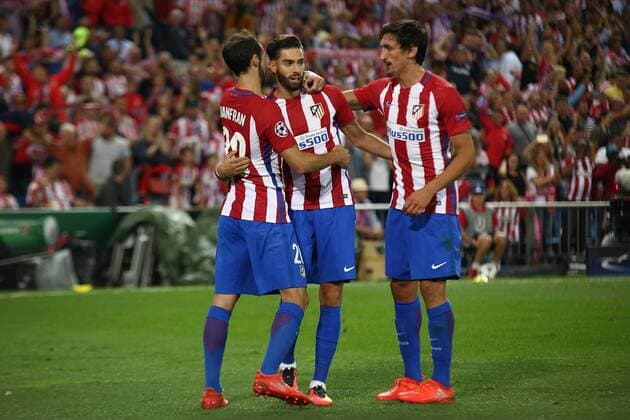 Madrid, Spain. September 28, 2016: Yannick Carrasco forward from Club Atletico de Madrid, celebrating after scoring during the UEFA Champions League group stage agains FC Bayern Munich at the Vicente Calderon stadium. (Photo: Ivan Abanades Medina).  xIvanxAbanadesxMedinax xAtleticoxdexMadridx-xFCxBayernxMunichx(UEFAxChampionsxLeague)x
