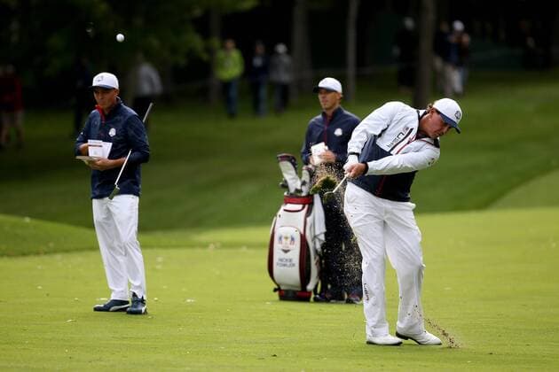 GOLF - Ryder Cup 2016 CHASKA,MINNESOTA,USA,28.SEP.16 - GOLF - Ryder Cup, Hazeltine National Golf Club. Image shows Rickie Fowler and Phil Mickelson (USA). GEPAxpictures xDanielxGoetzhaber