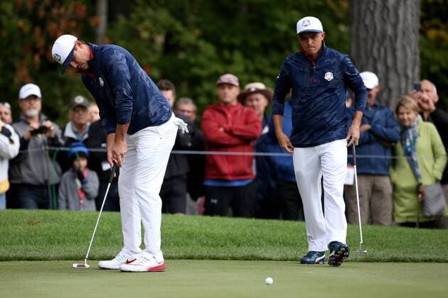 GOLF - Ryder Cup 2016 CHASKA,MINNESOTA,USA,28.SEP.16 - GOLF - Ryder Cup, Hazeltine National Golf Club. Image shows Brooks Koepka and Rickie Fowler (USA). GEPAxpictures xDanielxGoetzhaber