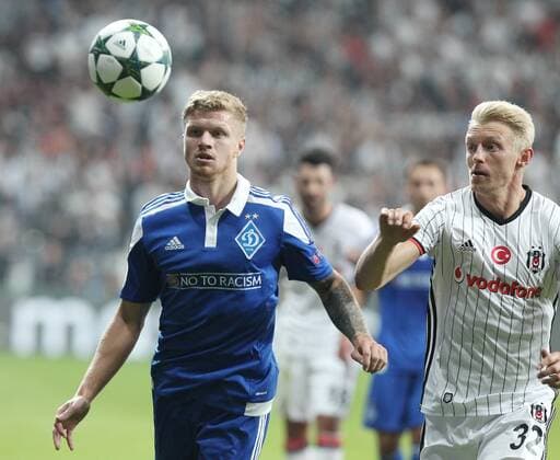 UEFA Champions League Group B match between Besiktas and Dynamo Kiev at Vodafone Arena in Istanbul , Turkey , 28 September 2016. Pictured : Andreas Beck (R) of Besiktas and Nikita Korzun (L) of Dynamo Kiev. 