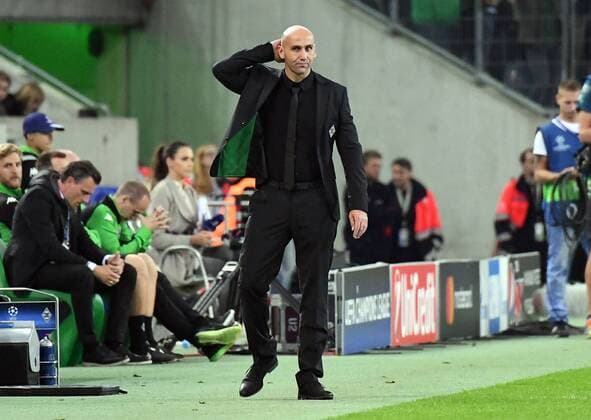 28.09.2016, xjhx, Fussball UEFA Europa League, Borussia Moenchengladbach - FC Barcelona Barca emspor , v.l. Trainer Andre Schubert (Borussia Mönchengladbach) enttaeuscht, enttaeuscht schauend, dissapointed Moenchengladbach