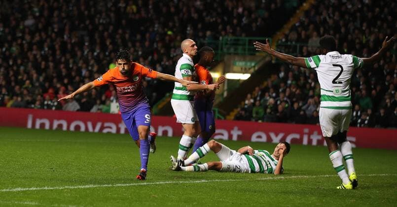 Football - 2016 2017 Champions League - Group C: Celtic vs Manchester City at Celtic Park Nolito of Manchester City celebrates scoring the third goal. COLORSPORT LYNNE CAMERON 