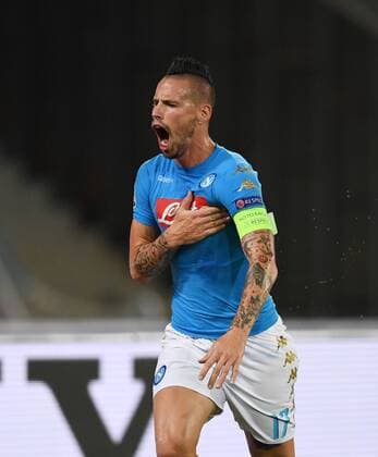 FUSSBALL CHAMPIONS LEAGUE SAISON 2016 2017 GRUPPENPHASE SSC Neapel - Benfica Lissabon 28.09.2016 JUBEL SSC Neapel, Torschuetze zum 1-0 Marek Hamsik 