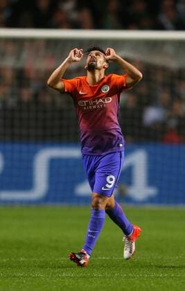Nolito of Manchester City celebrates scoring their third equalising goal during the Champions League Group C match at the Celtic Park Stadium, Glasgow. Picture date: September 28th, 2016. Pic Simon Bellis Sportimage EDITORIAL USE ONLY. No use with unauthorised audio, video, data, fixture lists, club league logos or live services. Online in-match use limited to 120 images, no video emulation. No use in betting, games or single club league player publications.