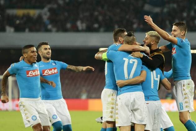 Arkadiusz Milik Napoli, goal celebration Marques Loureiro Allan Napoli, Elseid Hysaj Napoli, Marek Hamsik Napoli, Dries Mertens Napoli, Jorge Luiz Frello Jorginho Napoli, Football Calcio UEFA Champions League 2016 2017 Group B. Napoli - Benfica Foto CesarexPurini Insidefoto cesarexpurini