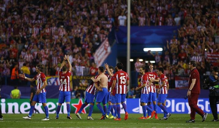 Champions League match between Atletico MAdrid and Bayern Munich. In this picture, Atletico players celebrate the victory. xAngelxRiverox 