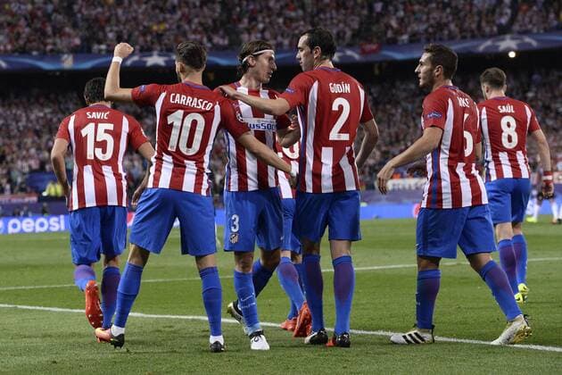 Carrasco celebra su gol. Champions League match between Atletico MAdrid and Bayern Munich. In this picture, Carrasco celebrates his goal. xJUANxAGUADOx 