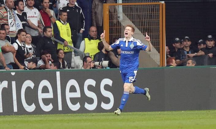 Dynomo Kyiv s Viktor Tsygankov celebrates his goal during UEFA Champions League game between Besiktas and Dynamo Kyiv at Vodafone Stadium in Istanbul, 28th of September 2016.  15519853