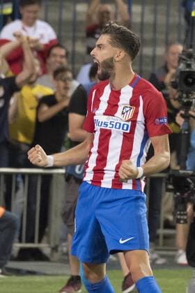 September 28, 2016 - Madrid, Madrid, Spain - Yannick Ferreira Carrasco of Atletico Madrid celebrates after scoring the opening goal during the UEFA Champions League group D match between Club Atletico de Madrid and FC Bayern Muenchen at the Vicente Calderon Stadium on September 28, 2016 in Madrid, Spain. Club Atletico de Madrid v FC Bayern Muenchen - UEFA Champions League  - ZUMAn230