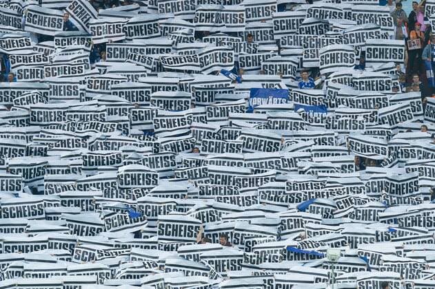 Gelsenkirchen, Germany 29.09.2016, UEFA Europa League - 2016 17 Season, Gruppenphase, 2. Spieltag - Matchday 2, FC Schalke 04 - FC Salzburg, Schalke Fans (Nordkurve) mit anti RedBull Banner ( DeFodi001