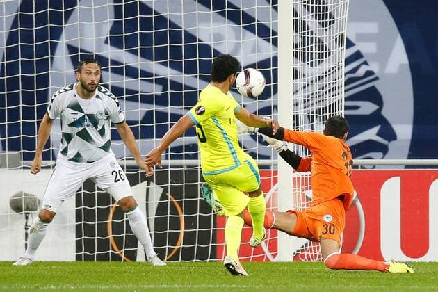 Gent s Kenneth Saief scores a goal during a game on the second day of the group stage (group H) of the Europa League competition between Belgian club KAA Gent and Turkish club Atiker Konyaspor, Thursday 29 September 2016, in Gent. BRUNOxFAHY  x04943669x