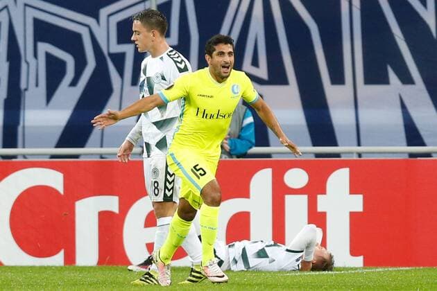 Gent s Kenneth Saief celebrates after scoring during a game on the second day of the group stage (group H) of the Europa League competition between Belgian club KAA Gent and Turkish club Atiker Konyaspor, Thursday 29 September 2016, in Gent. BRUNOxFAHY  x04943676x