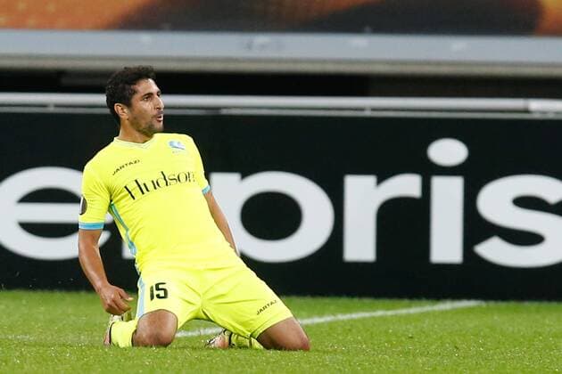 Gent s Kenneth Saief celebrates after scoring during a game on the second day of the group stage (group H) of the Europa League competition between Belgian club KAA Gent and Turkish club Atiker Konyaspor, Thursday 29 September 2016, in Gent. BRUNOxFAHY  x04943686x