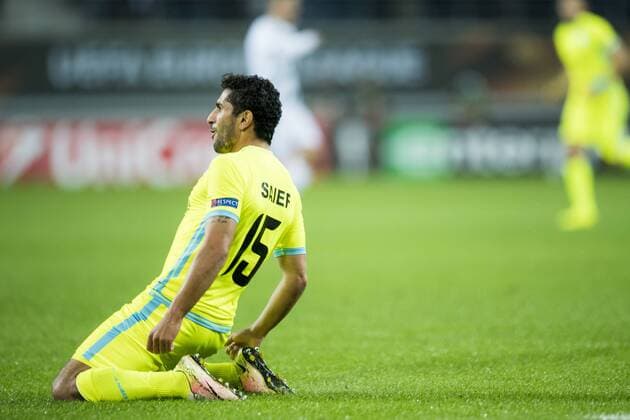 Gent s Kenneth Saief celebrates after scoring during a game on the second day of the group stage (group H) of the Europa League competition between Belgian club KAA Gent and Turkish club Atiker Konyaspor, Thursday 29 September 2016, in Gent. JASPERxJACOBS  x04943703x