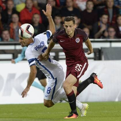 From left: Rodrigo Palacio of Milan and Mario Holek of Sparta in action during the European Football League second round group K match, Sparta Praha vs Inter Milan in Prague, Czech Republic, September 29, 2016. (CTKxPhoto MichalxKrumphanzl) CTKPhotoP201609290966901  _KRU9359