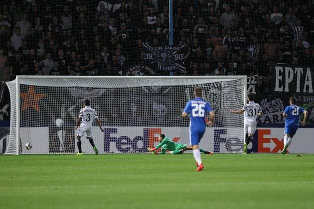 Nikolaj Komlicenko of Liberec shoots a goal during the European Football League second round, group J match FC Slovan Liberec vs PAOK FC Thessaloniki in Liberec, Czech Republic, September 29, 2016. (CTKxPhoto VitxCerny) CTKPhotoP201609290998801  CEV 10
