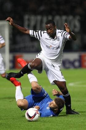 Lukas Bartosak of Liberec (down) and Stelios Kitsiou of PAOK in action during the European Football League second round, group J match FC Slovan Liberec vs PAOK FC Thessaloniki in Liberec, Czech Republic, September 29, 2016. (CTKxPhoto VitxCerny) CTKPhotoP201609291004801  CEV 14