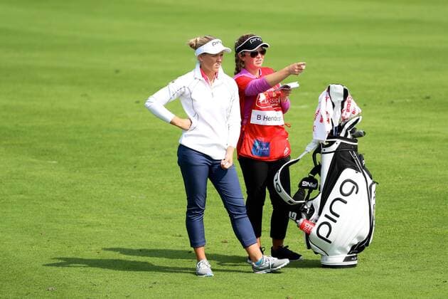 BEIJING, CHINA - SEPTEMBER 29: Brooke M. Henderson of Canada in action during the 1st round of the 2016 Reignwood LPGA Golf Damen Classic at Reignwood golf club on September 29, 2016 in Beijing, China. CFP492963932