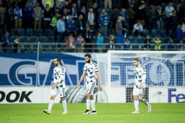 Konyaspor s player show defeat after a game on the second day of the group stage (group H) of the Europa League competition between Belgian club KAA Gent and Turkish club Atiker Konyaspor, Thursday 29 September 2016, in Gent. JASPERxJACOBS  x04943813x