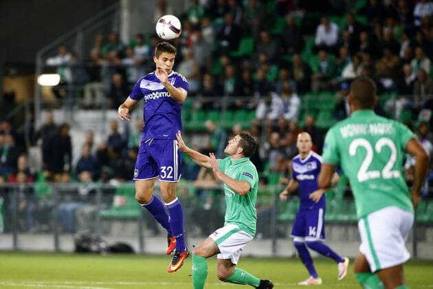 SAINT-ETIENNE, FRANCE - 29 September 2016 : Leander Dendoncker midfielder of RSC Anderlecht pictured during the Europa League match between AS.Saint-Etienne and RSC Anderlecht in the Geoffrroy-Guichard stadium in Saint-Etienne, France .29 09 2016 FOOTBALL : AS Saint Etienne vs RSC Anderlecht -Europa League - 29 09 2016 PHOTONEWS PANORAMIC  665590179
