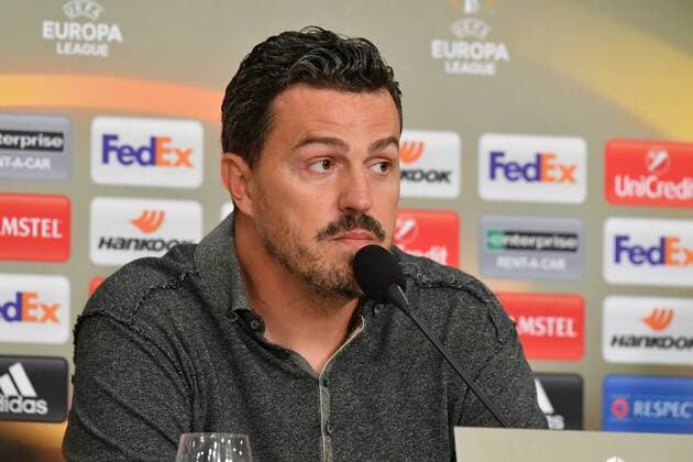 GER, UEFA EL, FC Schalke 04 (GER) vs. RB Salzburg (AUT) 29.09.2016, Veltins-Arena , Gelsenkirchen , UEFA Europa Leaque, Gruppe I, im Bild: Pressekonferenz Cheftrainer Coach Óscar García Junyent (RB Salzburg (AUT)) Foto © nordphoto Meuter nordphotox xMeuter