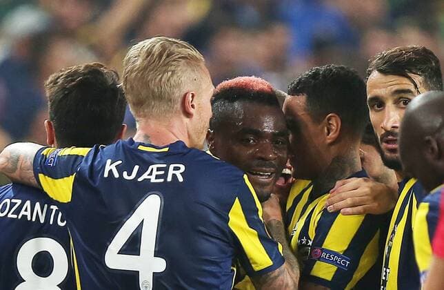 Fenerbahce™s Emmanuel Emenike celebrates his goal with his team mates during UEFA Europa League game between Fenerbahce and Feyenoord at Ulker Stadium in Kadikoy, Istanbul, 29th of September 2016. (Tolga Adanali - Depo Photos)  15521106