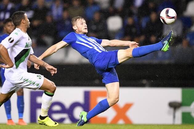 Genk s Jakub Brabec pictured in action during a game on the second day of the group stage (group F) of the Europa League competition between Belgian soccer team KRC Genk and Italian club US Sassuolo Calcio in Genk, Thursday 29 September 2016. YORICKxJANSENS  x04943944x